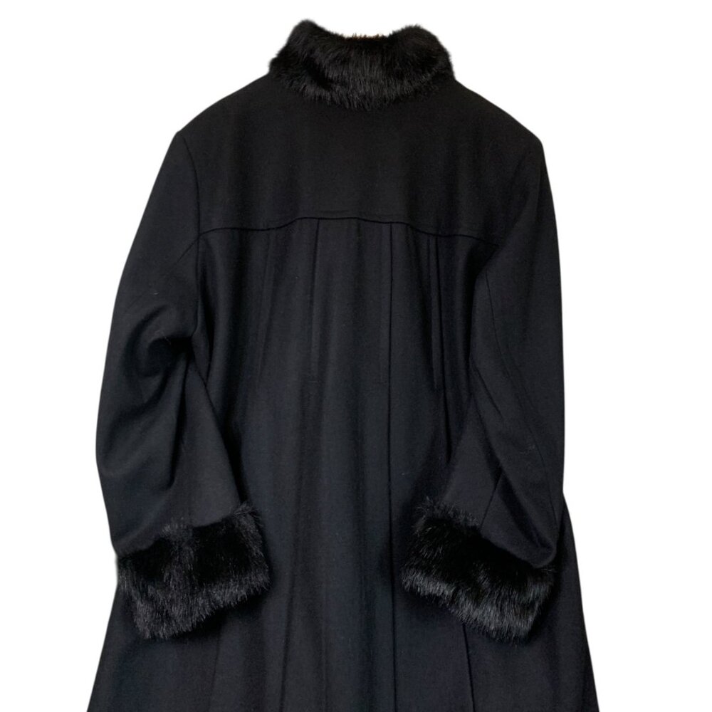 VTG Jonathan Michael Women's Black Wool Blend Long Coat Faux Fur Trim‎ Size 18W - Picture 14 of 15
